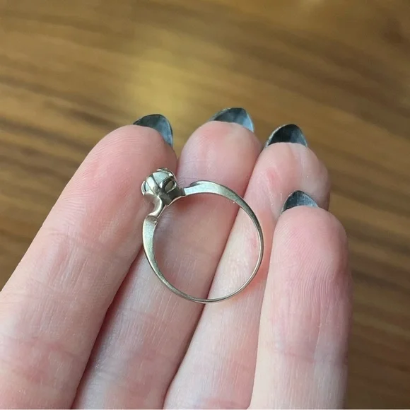 Vintage or Antique Minimalist 10K White Gold and Pale Blue Opal (?) Stone Ring